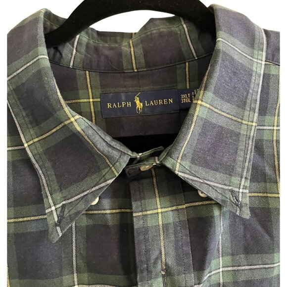 Ralph Lauren 3XLT 3TGL BIG & TALL Green & Yellow Checkered Buttoned Long Sleeve - Picture 2 of 16